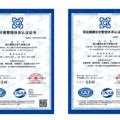 雷諾爾電氣順利通過ISO14001和ISO45001環境、安全管理體系認證
